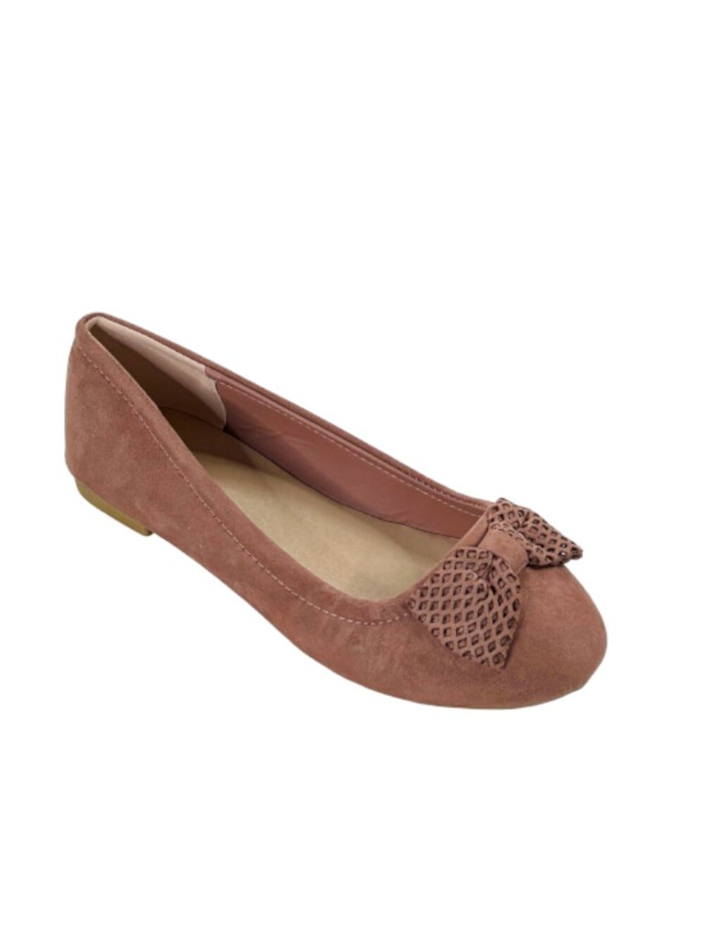 Qupid Walty-02 Women’s Mauve Suede Ballet Flats with Bow Accent